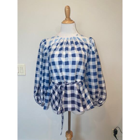 STAUD LAURENCE GINGHAM RECYCLED NYLON Ombre Blouse Top Blue Size Large - Picture 1 of 5
